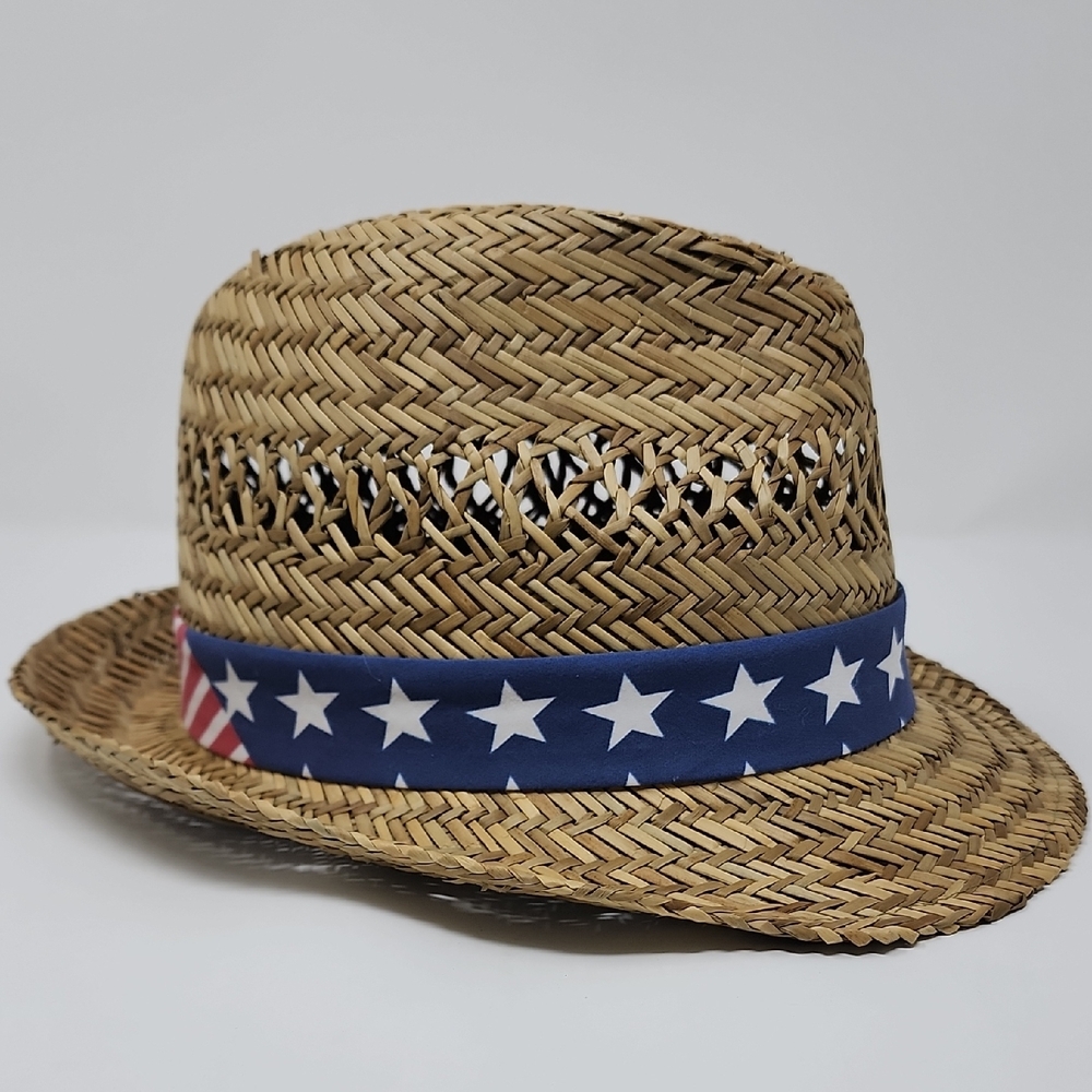 Men's Straw Fedora with Red, White, and Blue Star Band